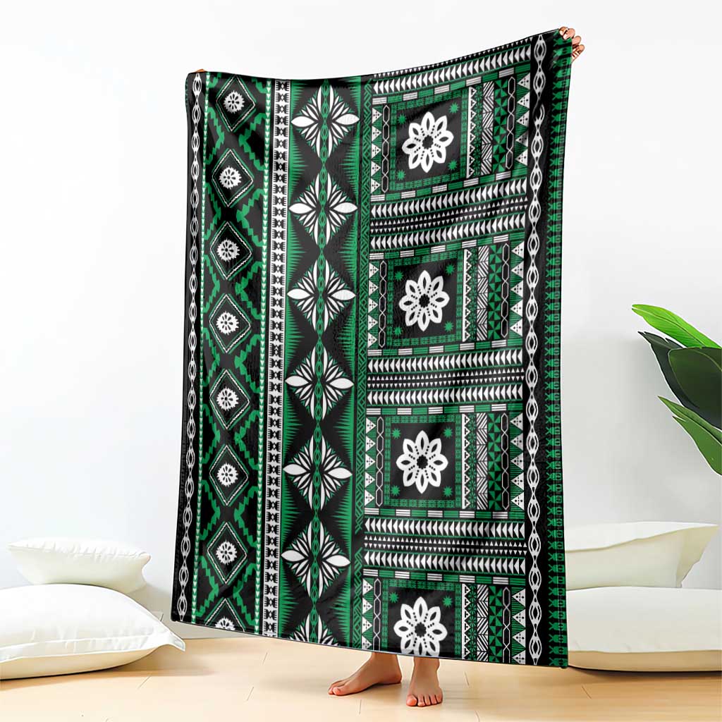 Fiji Masi Tapa Pattern Green Blanket - Polynesian Pride