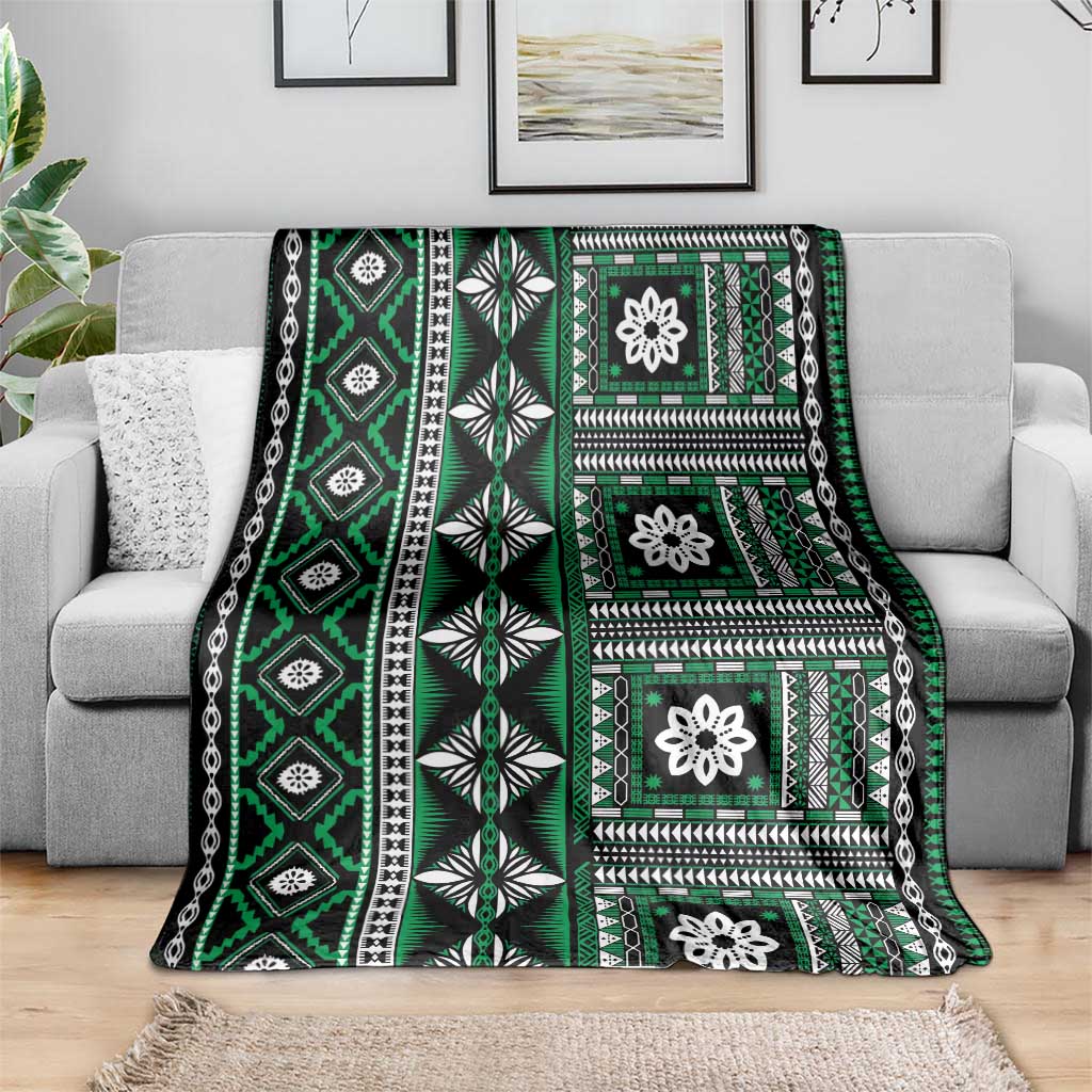 Fiji Masi Tapa Pattern Green Blanket - Polynesian Pride