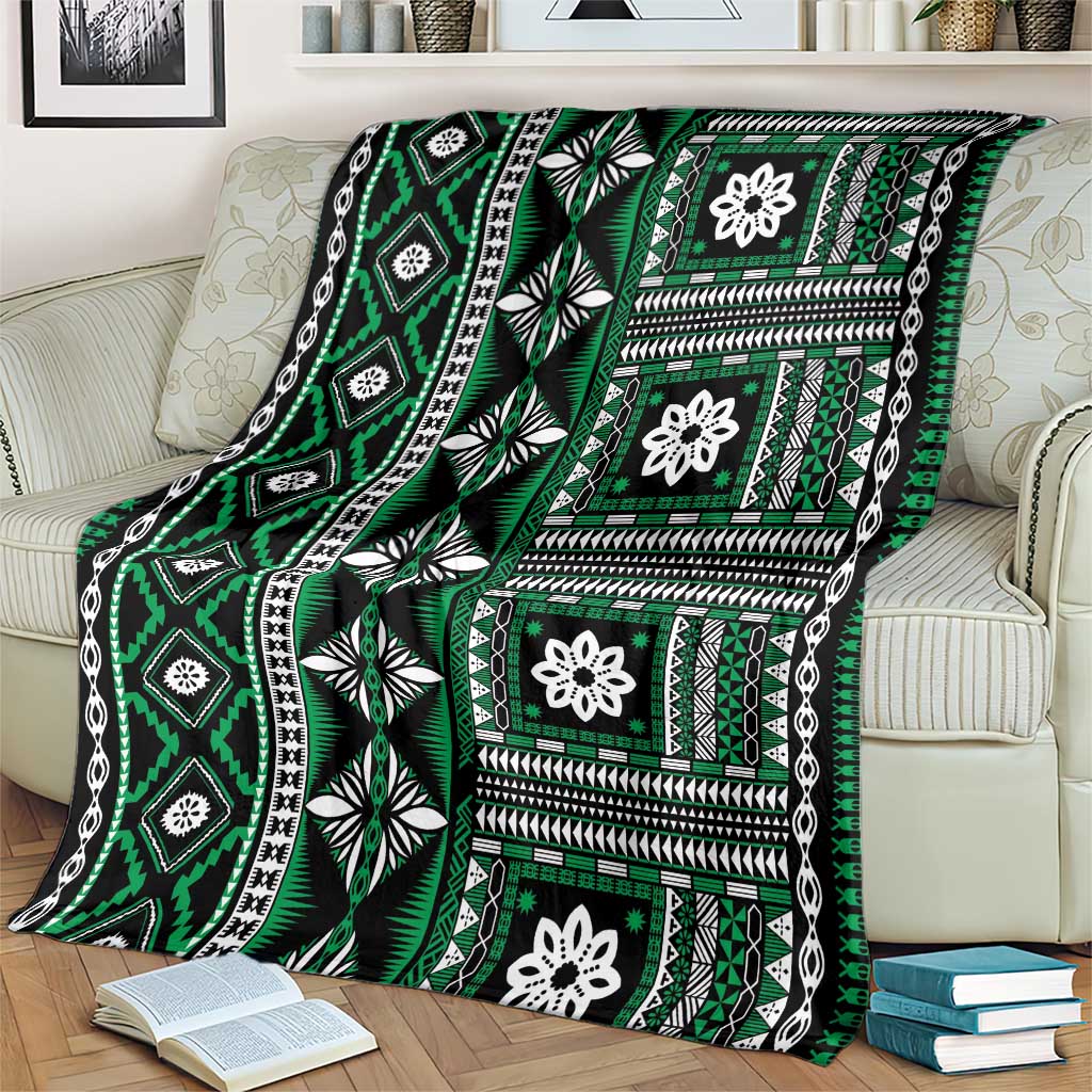 Fiji Masi Tapa Pattern Green Blanket - Polynesian Pride