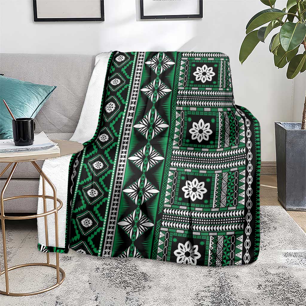 Fiji Masi Tapa Pattern Green Blanket - Polynesian Pride