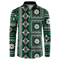 Fiji Masi Tapa Pattern Green Button Sweatshirt - Polynesian Pride