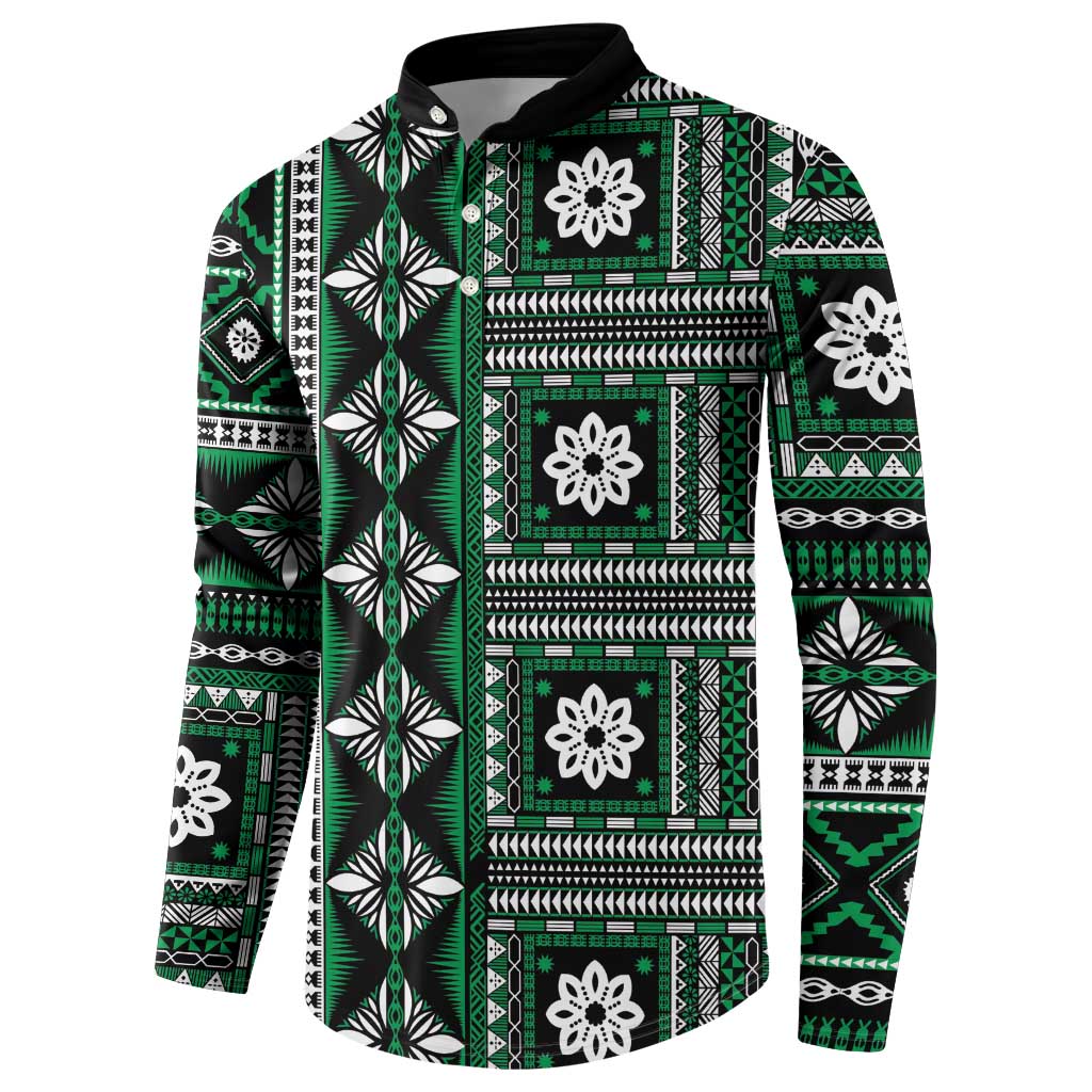 Fiji Masi Tapa Pattern Green Button Sweatshirt - Polynesian Pride