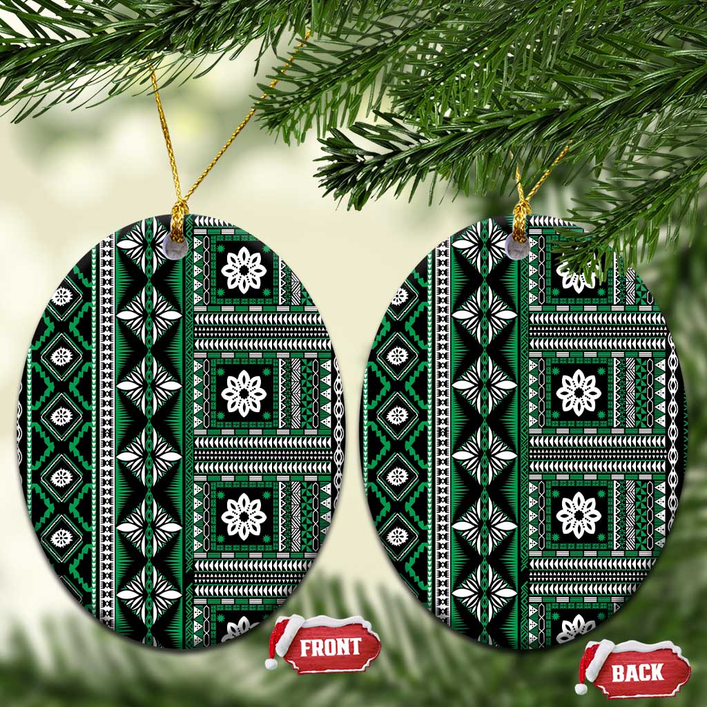 Fiji Masi Tapa Pattern Green Ceramic Ornament - Polynesian Pride