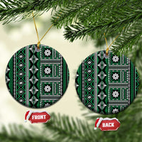 Fiji Masi Tapa Pattern Green Ceramic Ornament - Polynesian Pride
