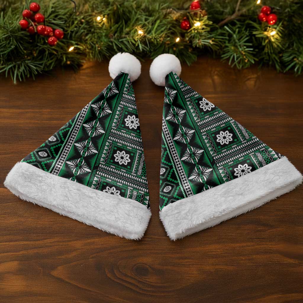 Fiji Masi Tapa Pattern Green Christmas Santa Hat - Polynesian Pride