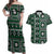 Fiji Masi Tapa Pattern Green Couples Matching Off Shoulder Maxi Dress and Hawaiian Shirt - Polynesian Pride