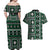 Fiji Masi Tapa Pattern Green Couples Matching Off Shoulder Maxi Dress and Hawaiian Shirt - Polynesian Pride
