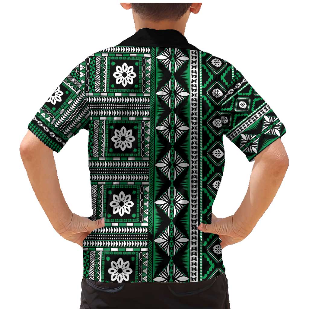 Fiji Masi Tapa Pattern Green Family Matching Mermaid Dress and Hawaiian Shirt - Polynesian Pride