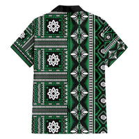 Fiji Masi Tapa Pattern Green Family Matching Off Shoulder Short Dress and Hawaiian Shirt - Polynesian Pride