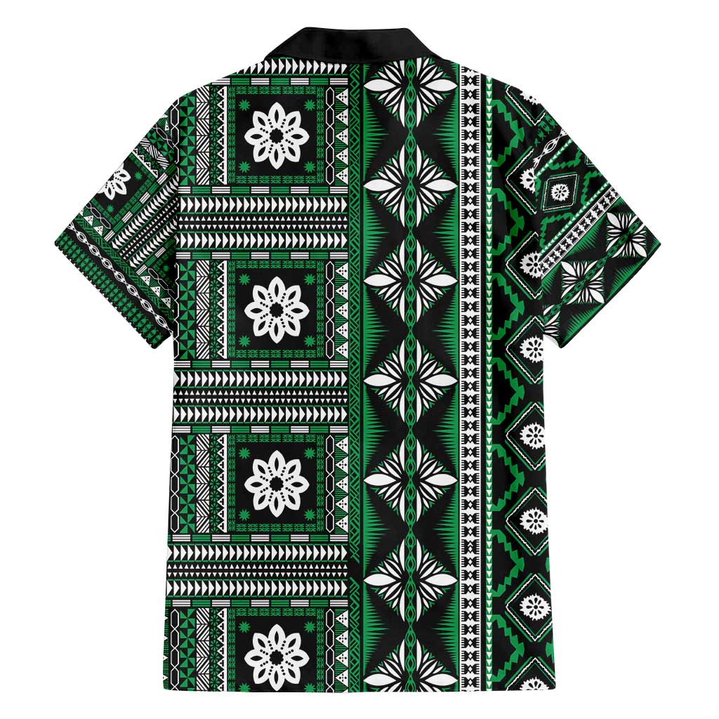 Fiji Masi Tapa Pattern Green Family Matching Tank Maxi Dress and Hawaiian Shirt - Polynesian Pride