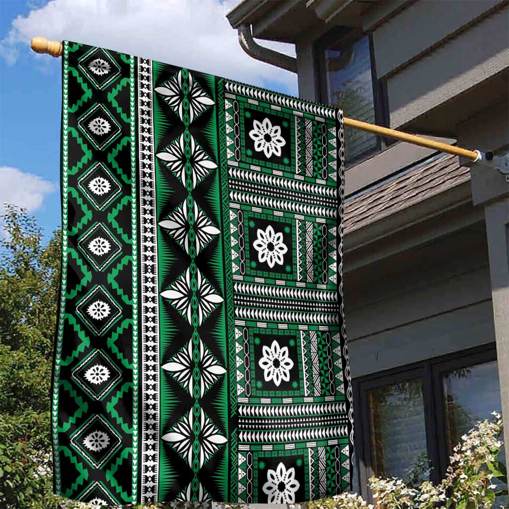 Fiji Masi Tapa Pattern Green Garden Flag - Polynesian Pride