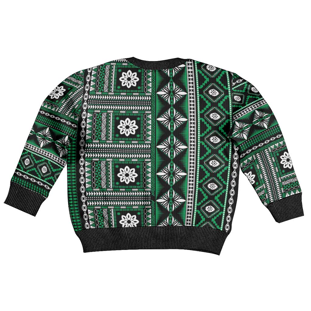 Fiji Masi Tapa Pattern Green Kid Ugly Christmas Sweater - Polynesian Pride