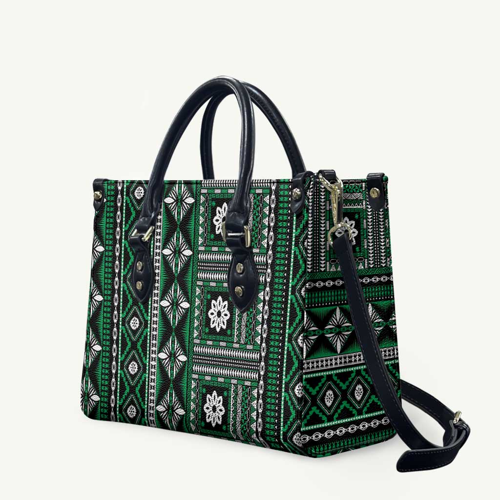 Fiji Masi Tapa Pattern Green Leather Bag - Polynesian Pride