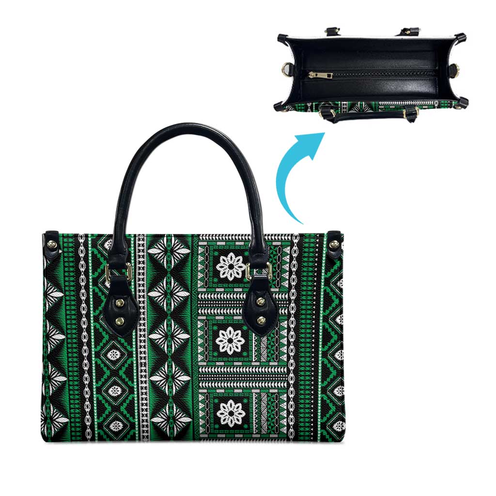 Fiji Masi Tapa Pattern Green Leather Bag - Polynesian Pride
