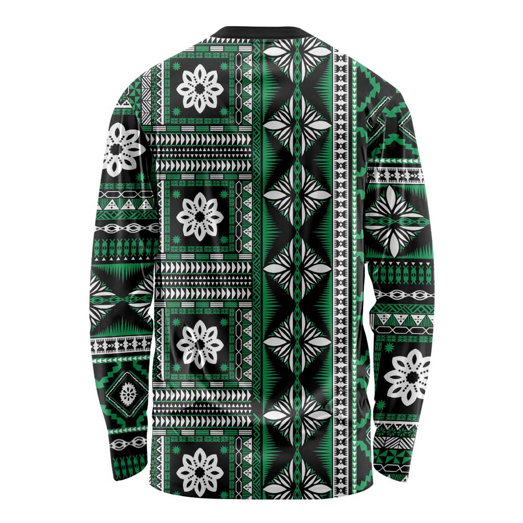 Fiji Masi Tapa Pattern Green Long Sleeve Shirt - Polynesian Pride