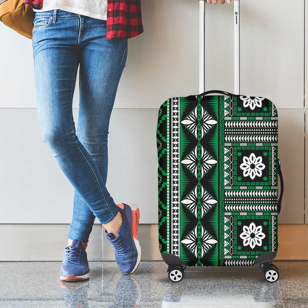 Fiji Masi Tapa Pattern Green Luggage Cover - Polynesian Pride