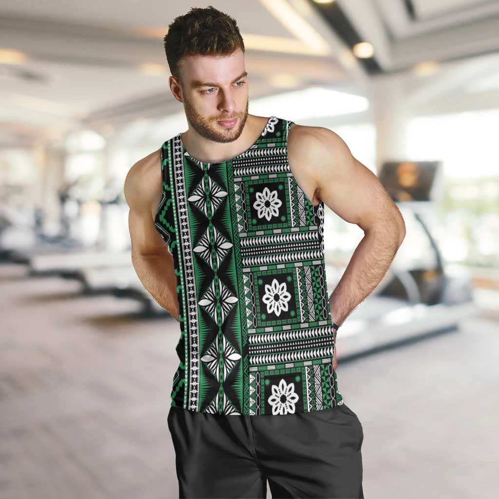 Fiji Masi Tapa Pattern Green Men Tank Top - Polynesian Pride