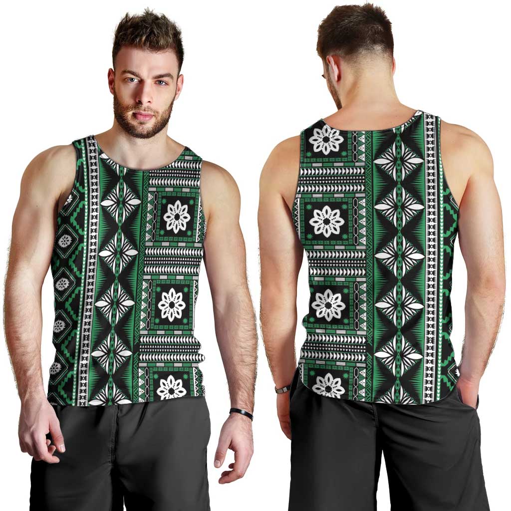 Fiji Masi Tapa Pattern Green Men Tank Top - Polynesian Pride
