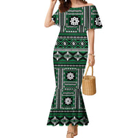 Fiji Masi Tapa Pattern Green Mermaid Dress - Polynesian Pride