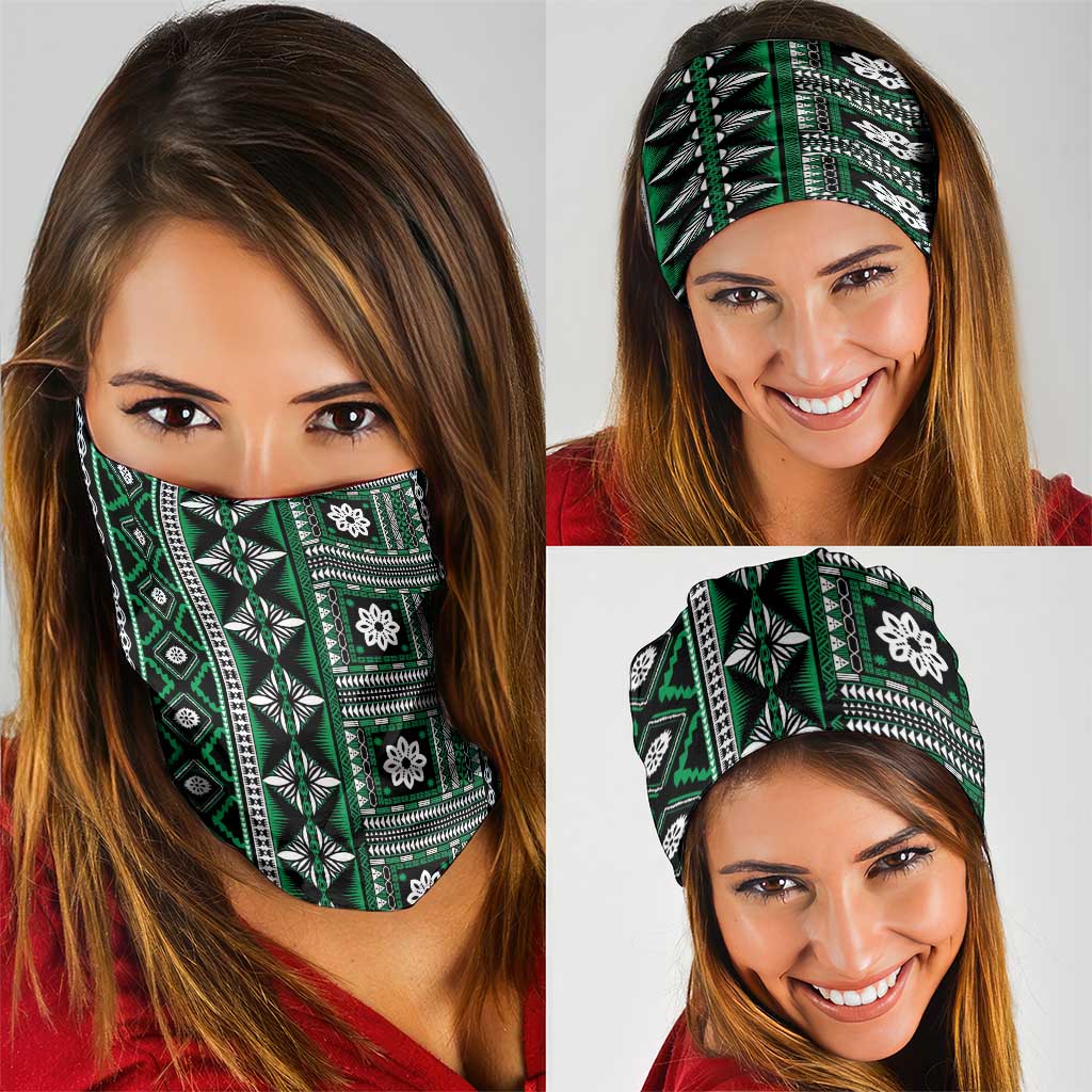 Fiji Masi Tapa Pattern Green Neck Gaiter - Polynesian Pride