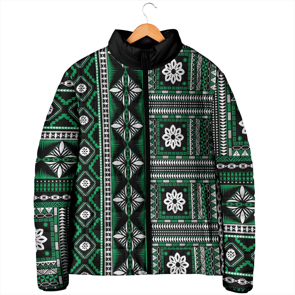 Fiji Masi Tapa Pattern Green Padded Jacket - Polynesian Pride