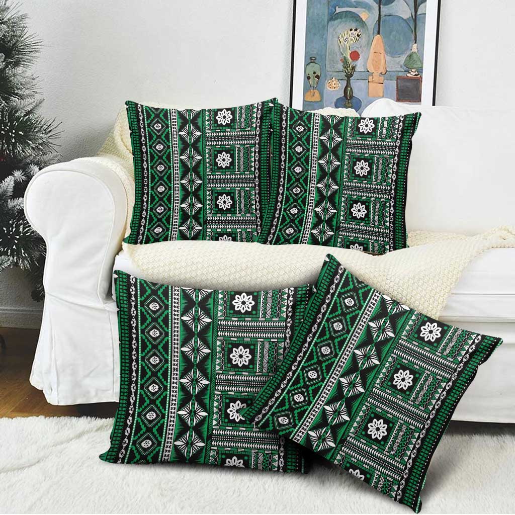 Fiji Masi Tapa Pattern Green Pillow Cover - Polynesian Pride