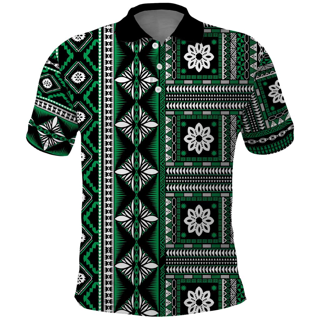Fiji Masi Tapa Pattern Green Polo Shirt - Polynesian Pride