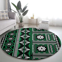 Fiji Masi Tapa Pattern Green Round Carpet - Polynesian Pride