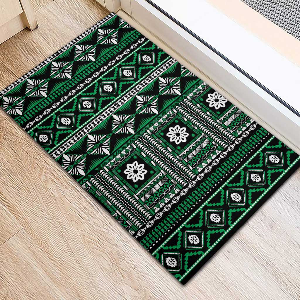 Fiji Masi Tapa Pattern Green Rubber Doormat - Polynesian Pride