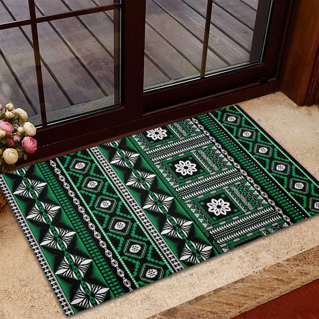 Fiji Masi Tapa Pattern Green Rubber Doormat - Polynesian Pride