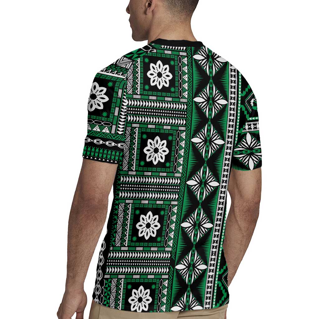 Fiji Masi Tapa Pattern Green Rugby Jersey - Polynesian Pride