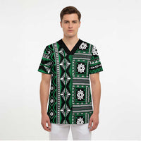 Fiji Masi Tapa Pattern Green Scrub Top - Polynesian Pride