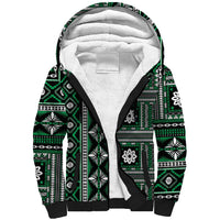 Fiji Masi Tapa Pattern Green Sherpa Hoodie - Polynesian Pride