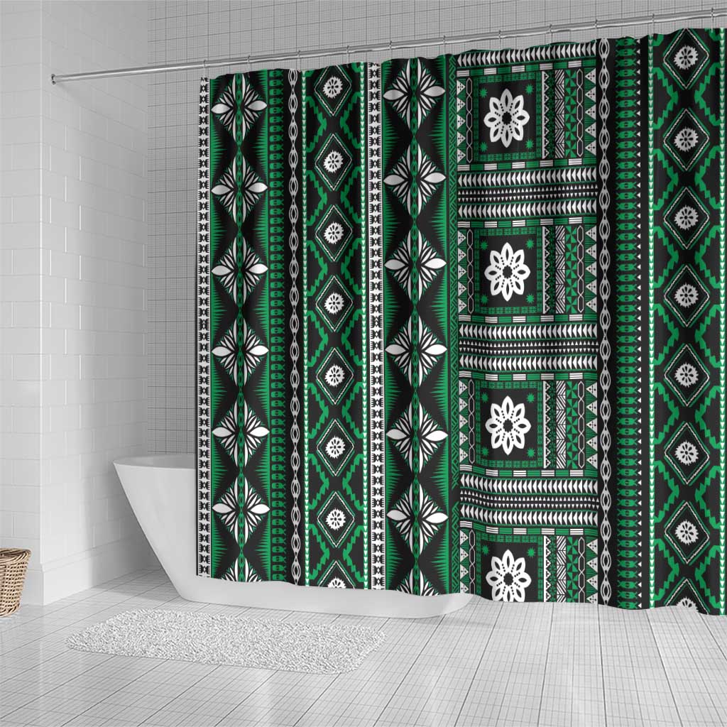 Fiji Masi Tapa Pattern Green Shower Curtain - Polynesian Pride