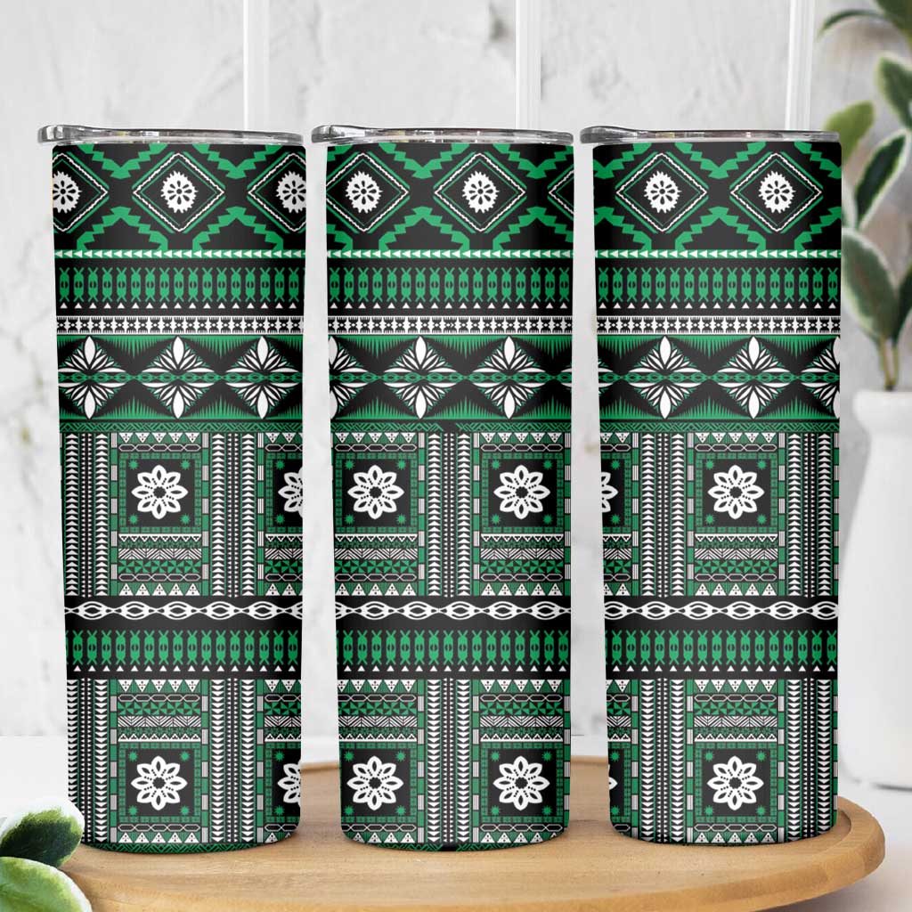 Fiji Masi Tapa Pattern Green Skinny Tumbler - Polynesian Pride