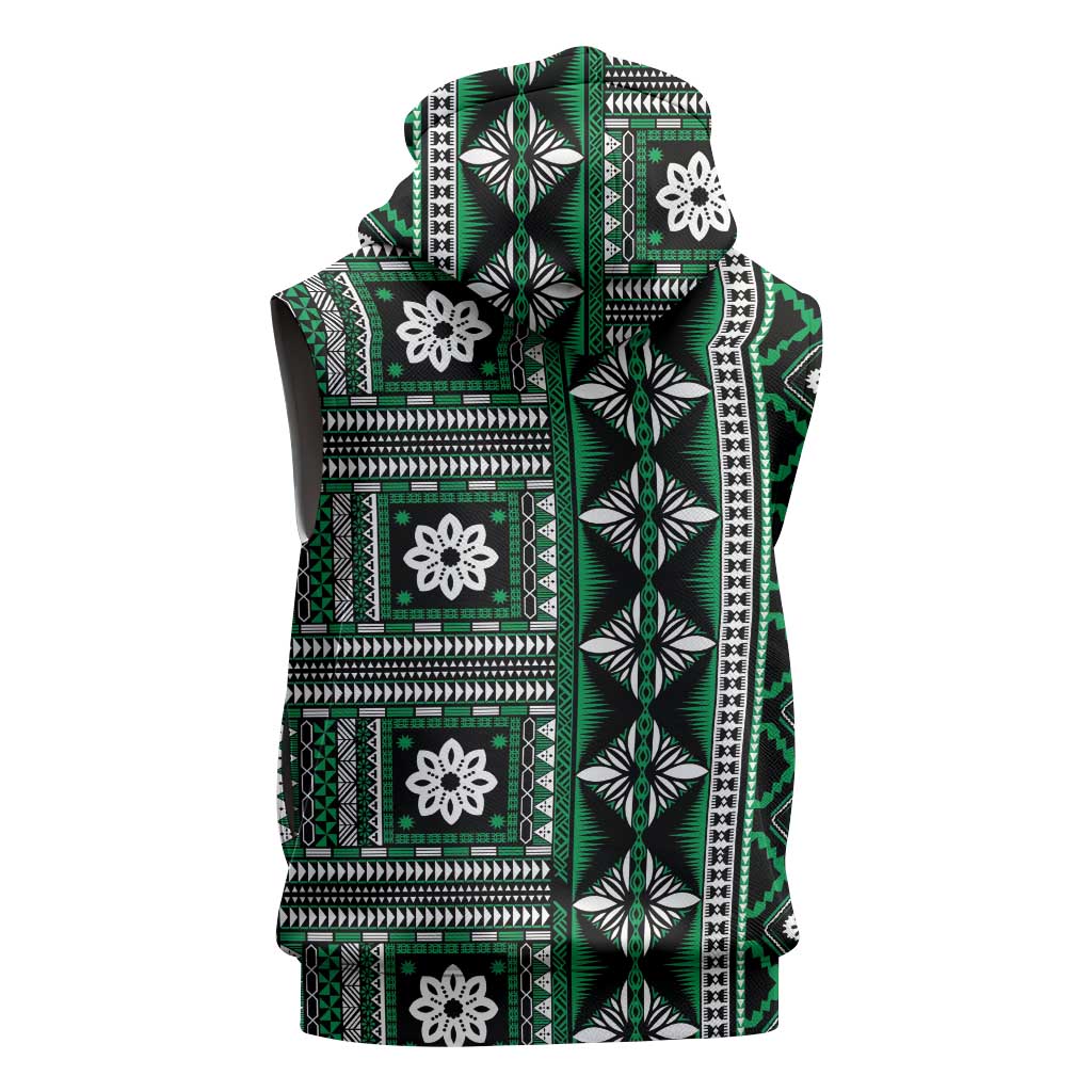 Fiji Masi Tapa Pattern Green Sleeveless Hoodie - Polynesian Pride