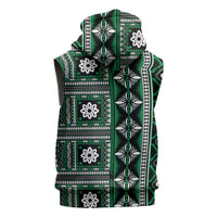 Fiji Masi Tapa Pattern Green Sleeveless Zip Hoodie - Polynesian Pride