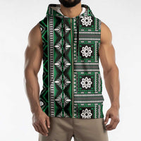 Fiji Masi Tapa Pattern Green Sleeveless Zip Hoodie - Polynesian Pride