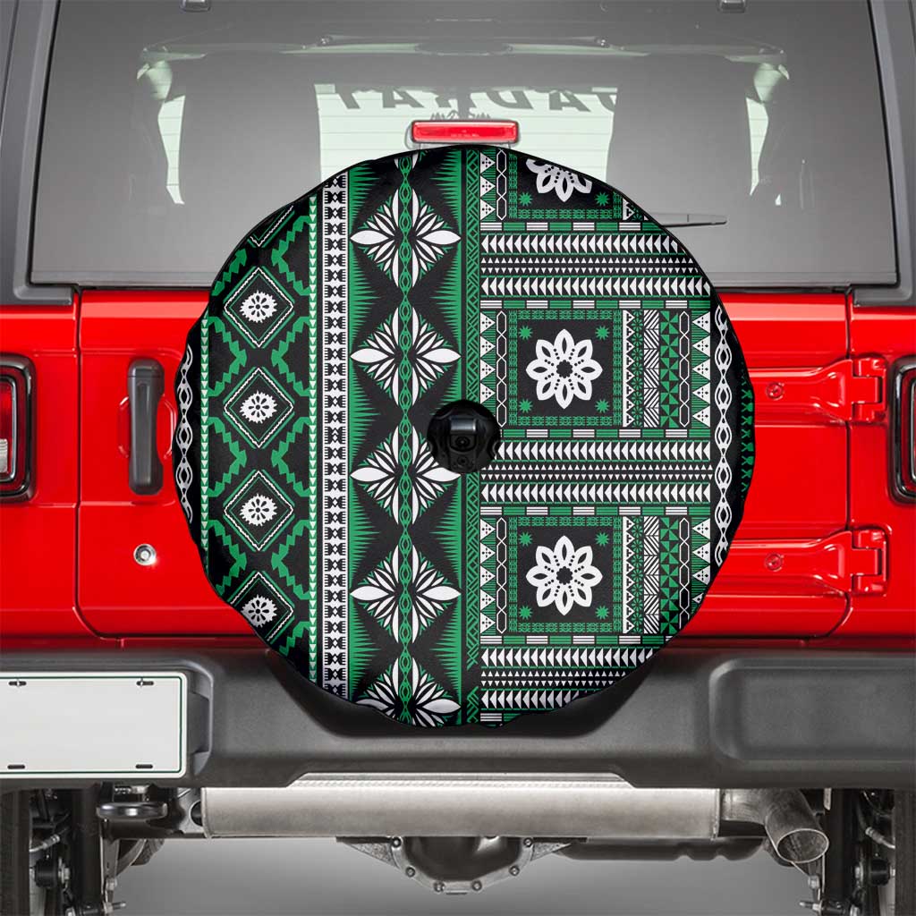 Fiji Masi Tapa Pattern Green Spare Tire Cover - Polynesian Pride