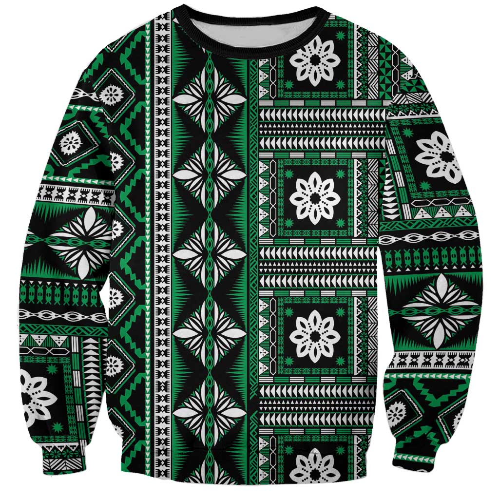 Fiji Masi Tapa Pattern Green Sweatshirt - Polynesian Pride