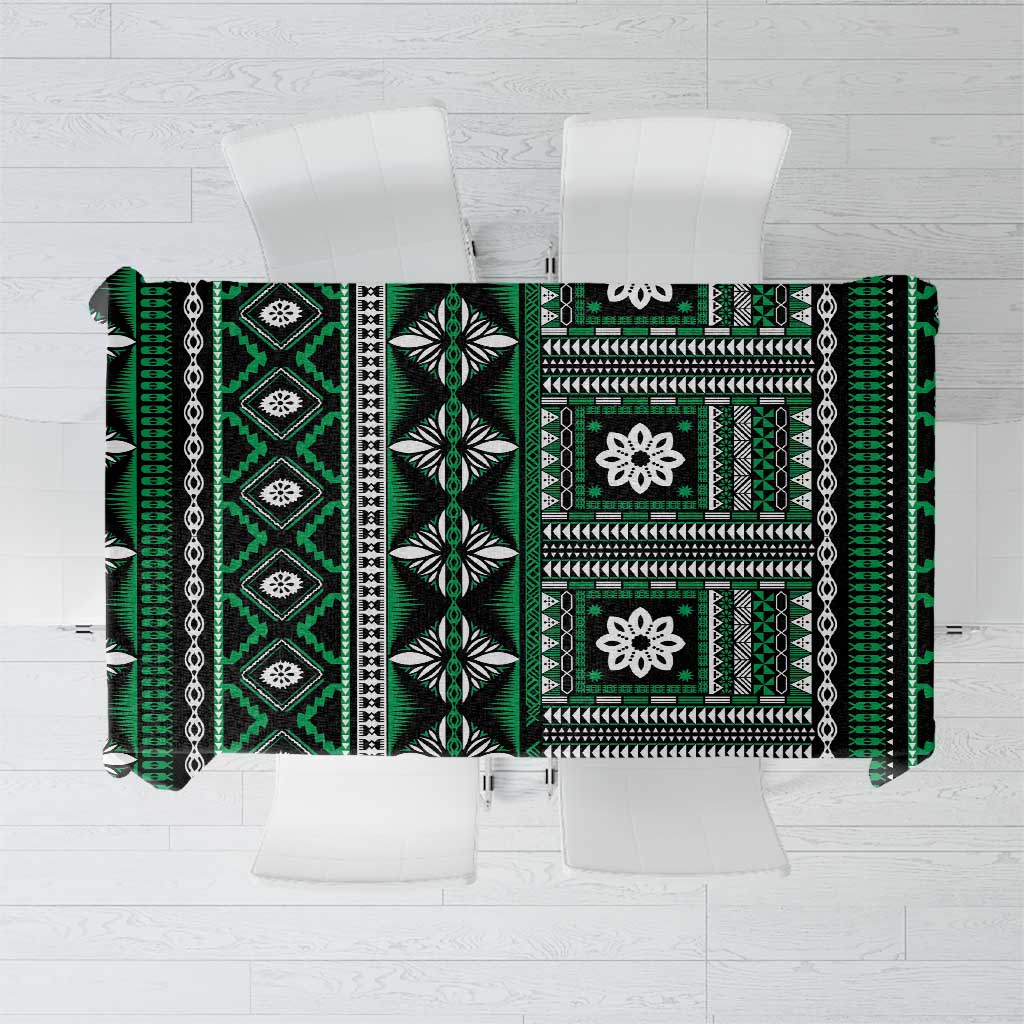 Fiji Masi Tapa Pattern Green Tablecloth - Polynesian Pride