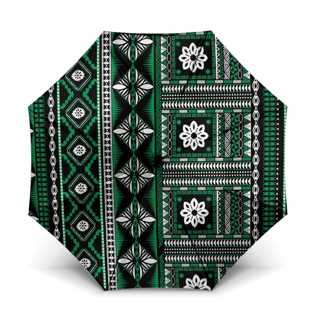 Fiji Masi Tapa Pattern Green Umbrella - Polynesian Pride