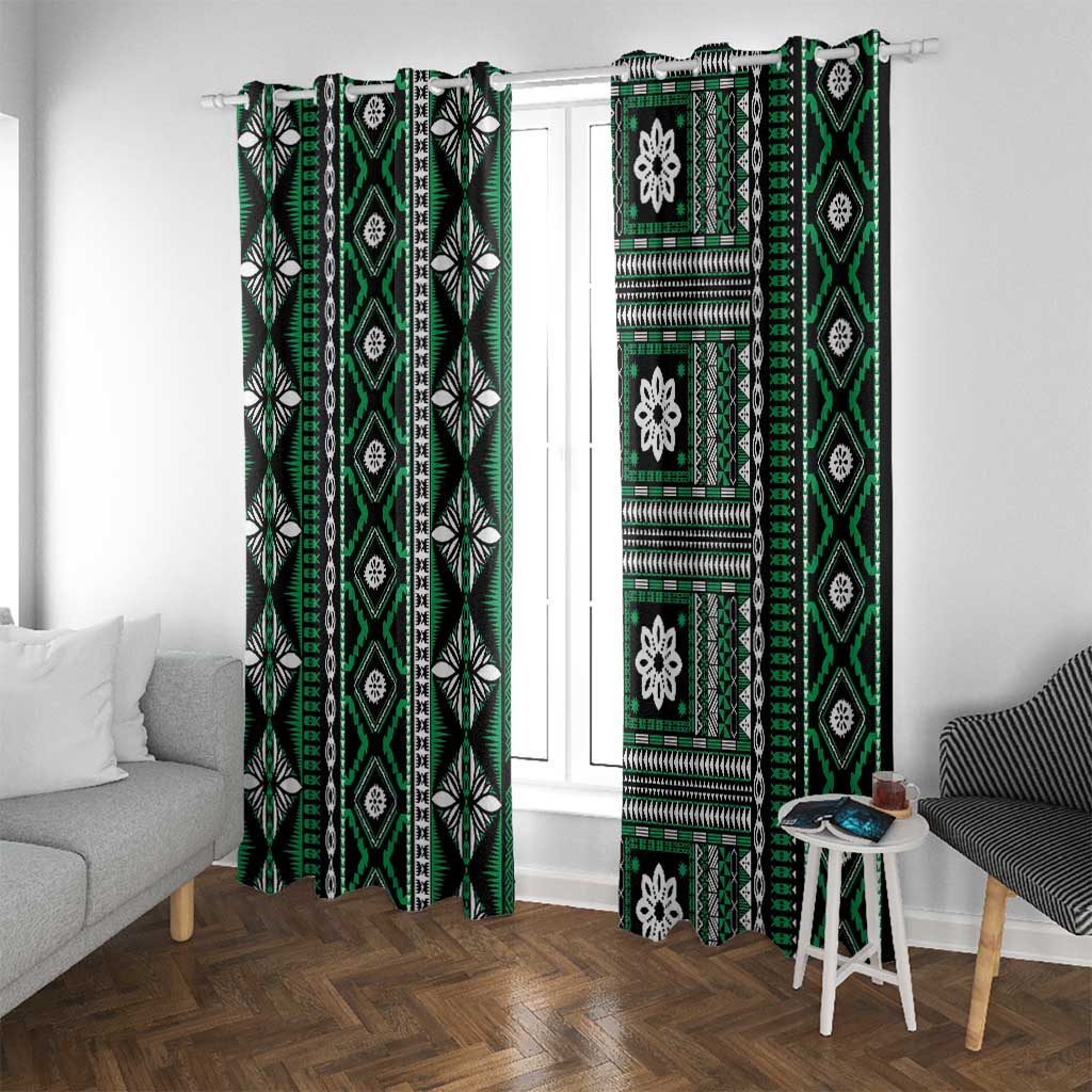 Fiji Masi Tapa Pattern Green Window Curtain - Polynesian Pride