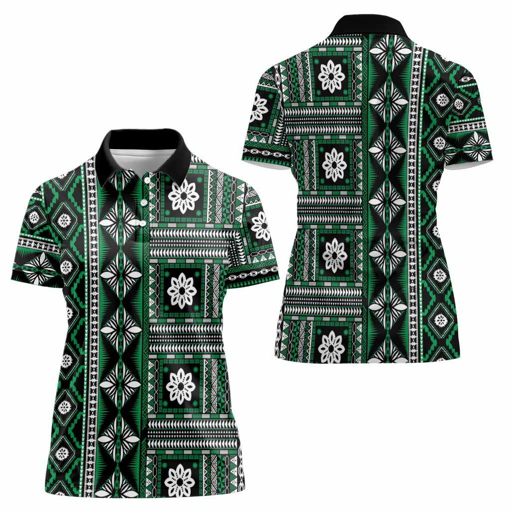 Fiji Masi Tapa Pattern Green Women Polo Shirt - Polynesian Pride