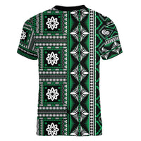Fiji Masi Tapa Pattern Green Women V-Neck T-Shirt - Polynesian Pride