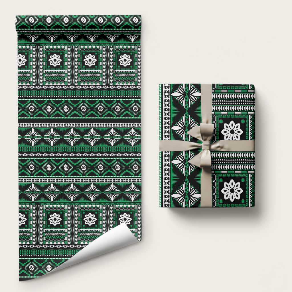 Fiji Masi Tapa Pattern Green Wrapping Paper - Polynesian Pride