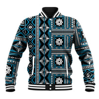 Fiji Masi Tapa Pattern Blue Baseball Jacket - Polynesian Pride