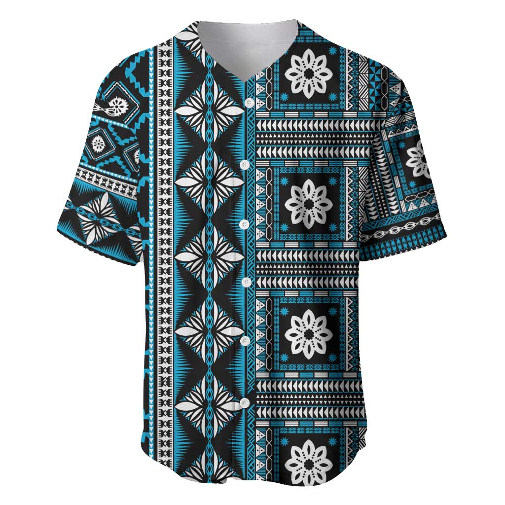 Fiji Masi Tapa Pattern Blue Baseball Jersey - Polynesian Pride