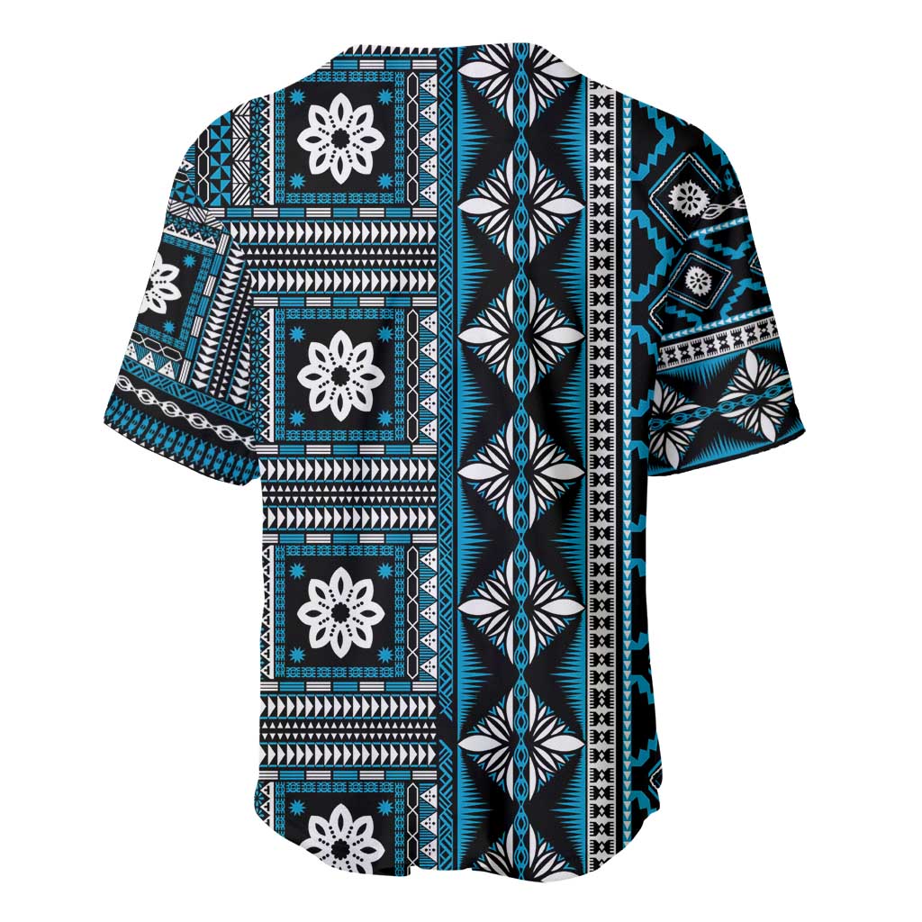 Fiji Masi Tapa Pattern Blue Baseball Jersey - Polynesian Pride