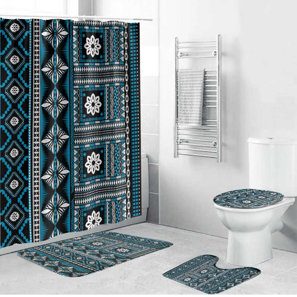 Fiji Masi Tapa Pattern Blue Bathroom Set - Polynesian Pride